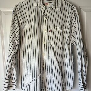Levi's White and Black Dress Shirt Classic Striped Design